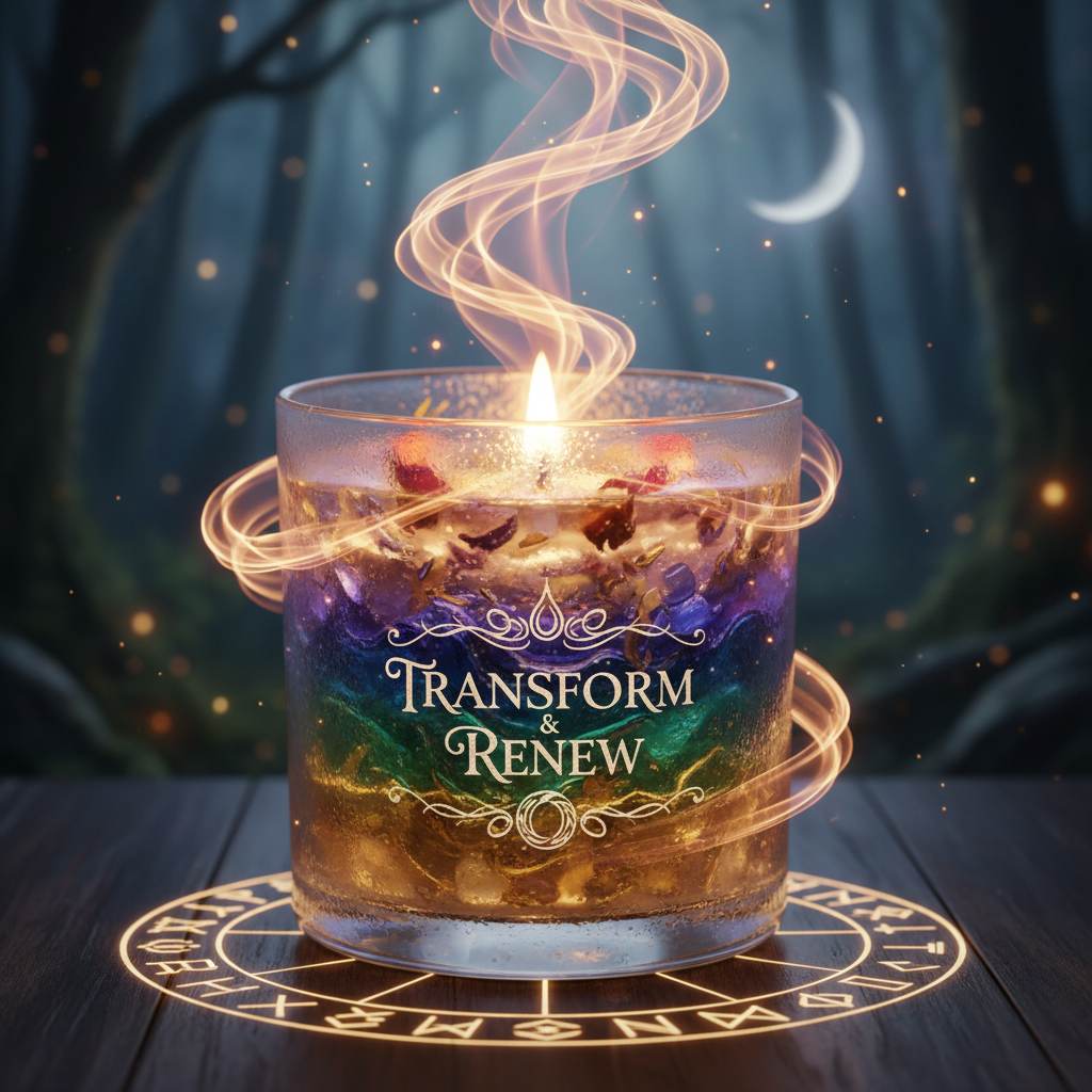 Transform and renew ritual candle in textured aqua glass jar