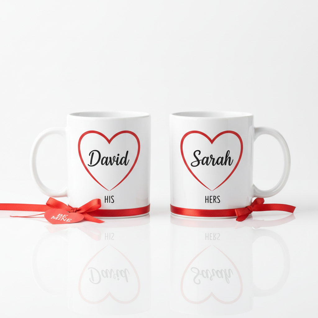 Personalized couple's coffee mug set with his and hers design and custom names