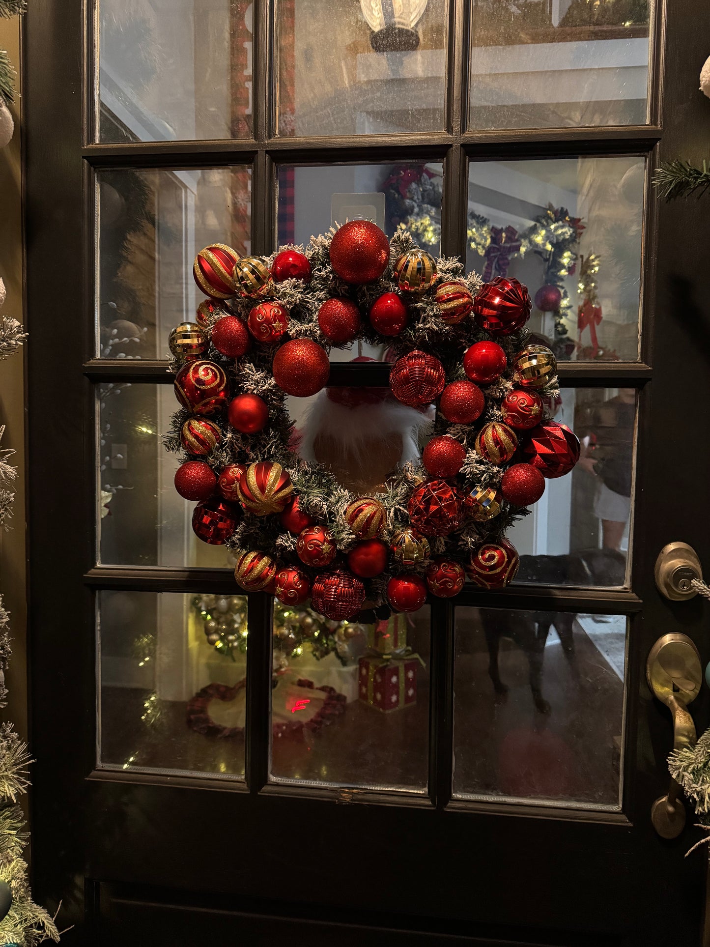 24" Red and Gold Holiday Wreath - Festive Christmas Door Decor