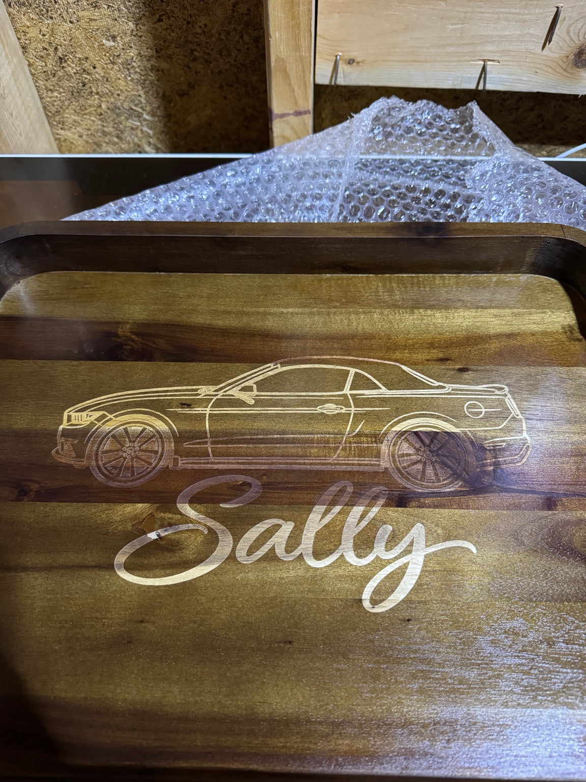 Personalized Engraved Wood Tray – Custom Car & Name