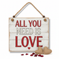 Rustic wooden sign with love quote in red and white lettering