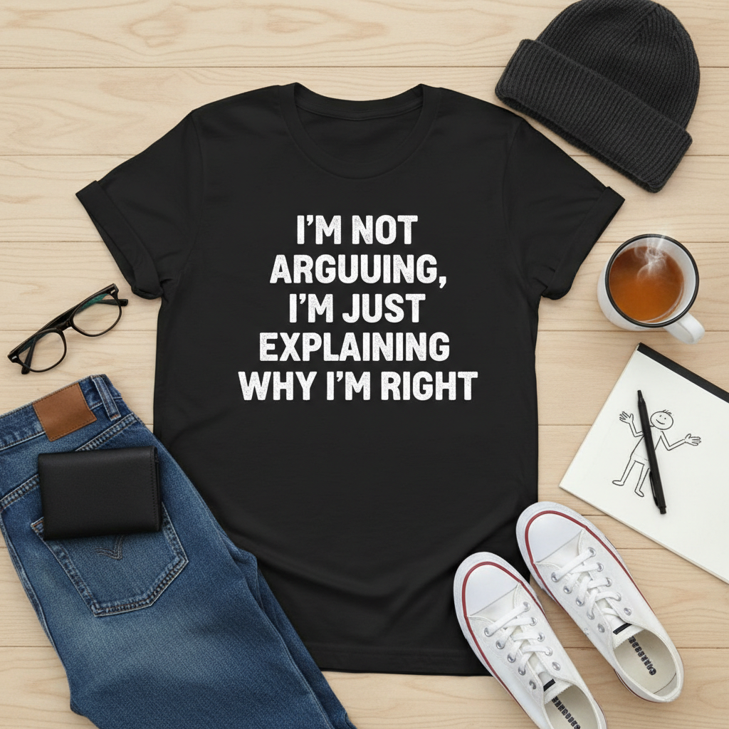 Overhead flat lay of funny sarcastic t-shirt