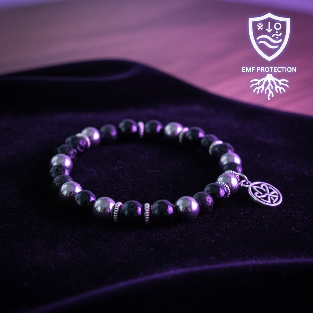 Protection crystal bracelet with black tourmaline, obsidian and hematite beads