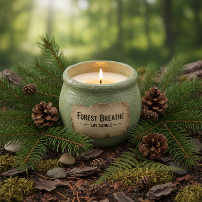 Forest Air scented candle with pine branches and natural elements