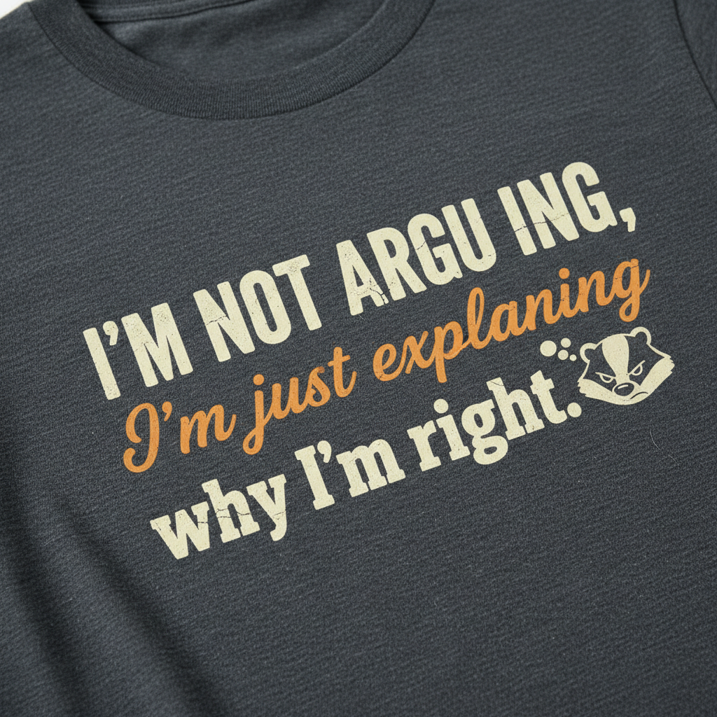 Close-up of funny sarcastic t-shirt showing text design