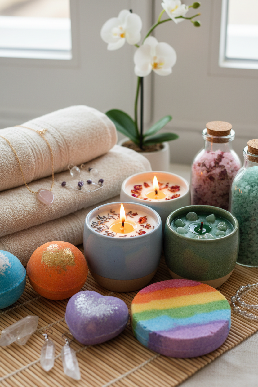 The Pamper & Glow Collection - Close-up of handcrafted self-care products