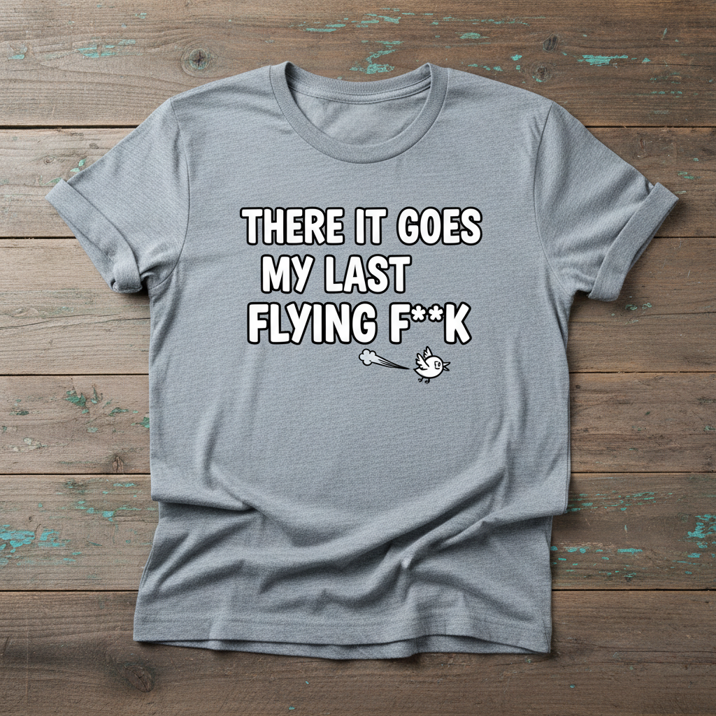 Funny sarcastic t-shirt with there it goes my last flying f**k text
