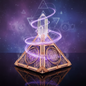 Copper pyramid energy generator with clear quartz crystal at apex